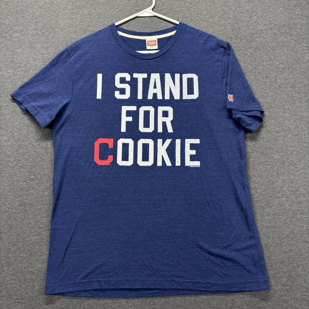 Homage Cleveland Indians I Stand For Cookie Carrasco T Shirt Mens L MLB Blue